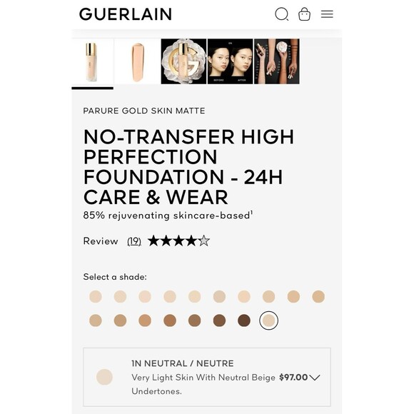 Guerlain Parure Gold Skin foundation 1N - Picture 2 of 6